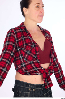 Hanane casual dressed plaid knotted flannel shirt red bra upper…